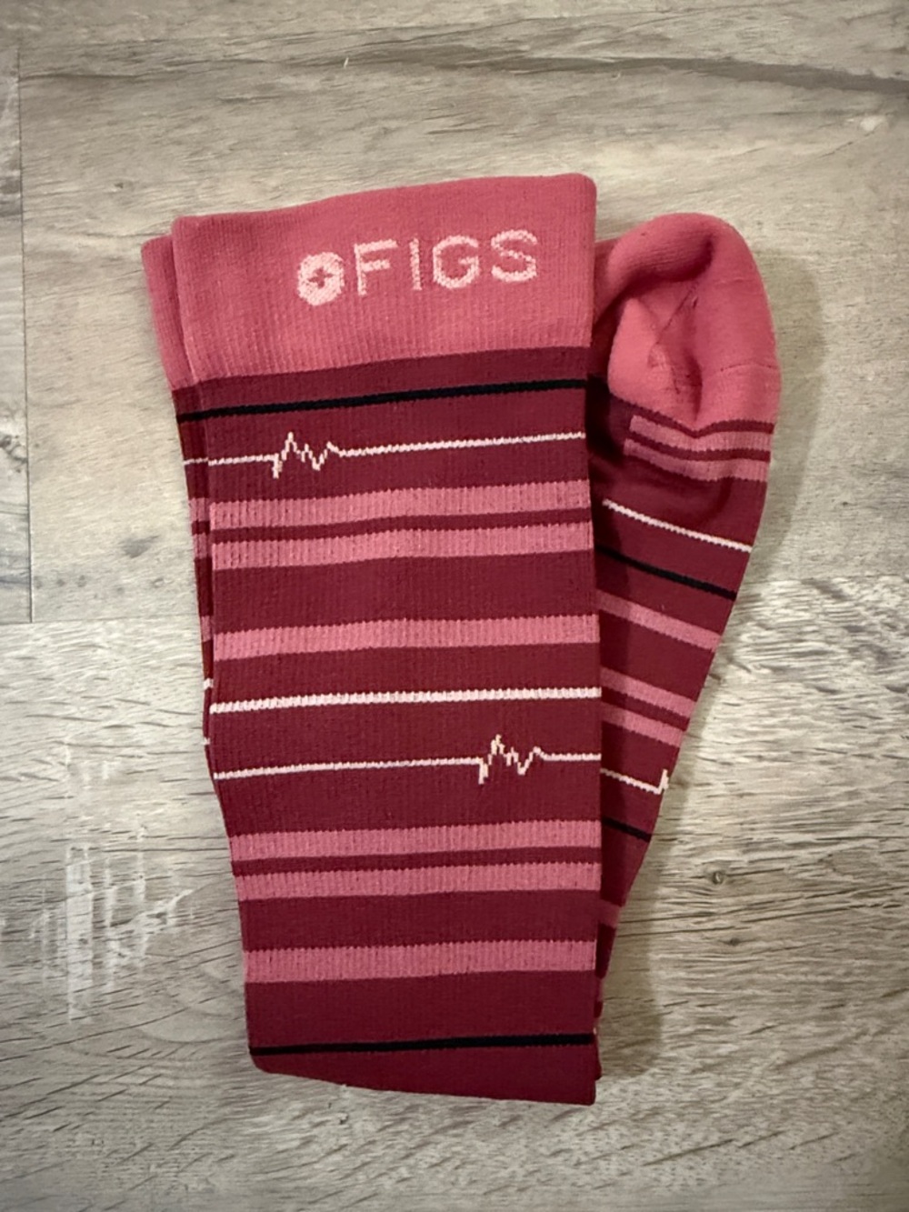 Figs Women’s Pink and Burgundy Striped Compression Socks